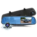 Camera Auto Oglinda Smart DVR, camera dubla, 1080p FullHD, G-senzor, super night vision, suport prindere , 4.3 inch HD LCD, unghi de filmare 140 grade, inregistrare ciclica ( bucla , looping ) , negru, cadou MicroSD GoodRam 32Gb class 10